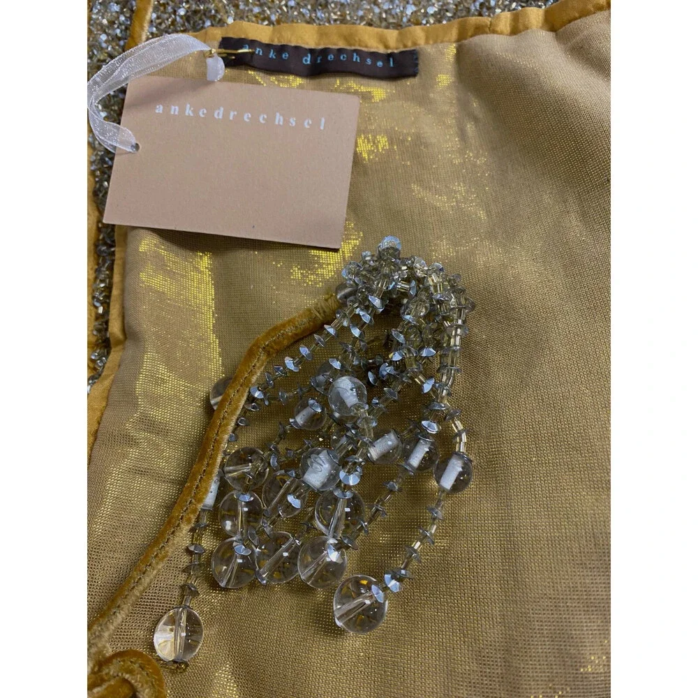 $1400 Anke Drechsel Gold Metallic Beaded Sequin Holiday Tree Skirt 30in Diameter